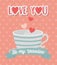 Happy valentines day striped coffee cup and hearts love background
