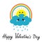 Happy Valentines Day. Sun, cloud, rainbow, rain set. Smiling sad face. Rain drop weather. Friends forever. Fluffy clouds. Cute