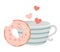 Happy valentines day sweet bite donut and coffee cup hearts