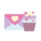 Happy valentines day, sweet cupcake and message envelope hearts love decoration