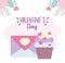 Happy valentines day, sweet cupcake and message envelope hearts love foliage decoration