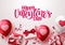 Happy valentines day vector background. Valentines day greeting text with heart balloons, gifts