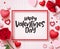 Happy valentines day vector banner design with hearts, rose and text