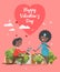 Happy Valentines Day vector. Engagement. Greeting card with african america couple. Valentine`s background in flat style.
