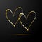 Happy Valentineâ€™s day vector greeting card with two gold hearts on black background