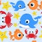 Happy Vector Cartoon Sealife Seamless Tile