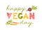 Happy vegan day. Banner in cartoon style. Fresh seasonal vegetables, harvesting. Carrots and beet. Veganuary. flat style