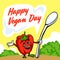 Happy vegan day concept background, cartoon style