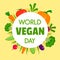Happy vegan day concept background, flat style
