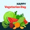 Happy vegetarian day concept background, cartoon style