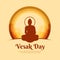 Happy vesak day banner - brown buddha meditated sign in circle layer with sky on yellow background vector design