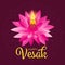 Happy vesak day banner with yellow candle light on pink lotus vector design