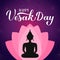 Happy Vesak Day calligraphy hand lettering. lotus flower and silhouette of Buddha. Buddhist holiday typography poster. Easy to