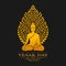 Happy Vesak day - Gold Buddha Meditate under Bodhi Tree on dark background vector design