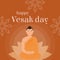 Happy Vesak Day Vector Card. Translation from Sanskrit Festival of Gautama Birth, Death, Nirvana. Lord Buddha sitting on