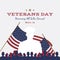 Happy Veterans Day. Greeting card with USA flag and soldier on background. National American holiday event. Flat illustrati