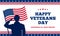 Happy veterans day honoring all who served poster background template design. Soldier military salutation silhouette with usa