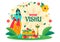 Happy Vishu Festival Vector Illustration with Krishna,Traditional Kerala Kani, Fruits and Vegetables in National Holiday