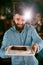 Happy Waiter Holding Plate With Food In Pub