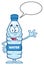 Happy Water Plastic Bottle Cartoon Mascot Character Waving With Speech Bubble