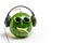 Happy watermelon face with headphones on listening to music