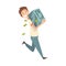 Happy Wealthy Guy Carrying Safe Full of Money, Lucky Successful Rich Person Vector Illustration