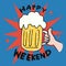 Happy weekend beer glass cheers in hand cartoon  illustration