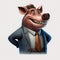 Happy Wild Boar Businessman. Generative AI