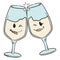 Happy wine glasses doing a toast in retro style, Vector illustration