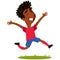 Happy winning african cartoon footballer jumping joyfully