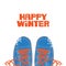 Happy winter banner with shoes on white background