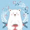 Happy winter holidays. Winter time. Vector illustration. Postcard Happy winter. The image of a polar bear on a blue background.