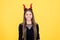 Happy witch devil child wear imp horns costume on halloween party, halloween costume