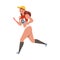 Happy Woman Character Participating in Marathon Running in Sportswear with Number Vector Illustration