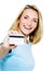 Happy woman with credit card