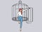Happy woman escape cage into free life