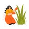 Happy Woman Farmer Character in Apron and Gloves Cultivate Plant Vector Illustration