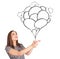 Happy woman holding balloons drawing