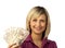 Happy woman holding dollars