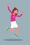 Happy woman jumping flat character