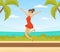 Happy Woman Jumping with Joy Because of Having Vacation Rest Vector Illustration
