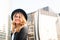 Happy woman with long blond hair, hairstyle, in paris, france. Sensual woman in black hat smile outdoor, fashion. Beauty, look, ma