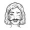 Happy woman with long mustache sketch engraving