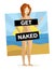 Happy woman naked on nudist beach