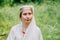 happy woman pagan priestess prepared for the ceremony. old faith in our time. seasons, summer.