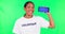 Happy woman, phone mockup and green screen, volunteer for community service on app and advertising. Female person in