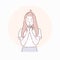 Happy woman posing and holding both hands Similar to prayer. Hand drawn character style vector
