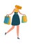 Happy woman with shopping bag. Shopaholic female with package, young fashion buyer image for sale or discount