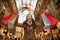 Happy woman with shopping bags in Galleria Vittorio Emanuele II