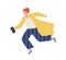 Happy woman in stylish clothes moving in a hurry. Scene of trendy female running character holding clutch bag. Flat
